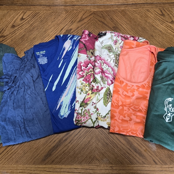 Multiples Short Sleeve Tops - Blue, Floral, Orange, Green - Picture 1 of 1